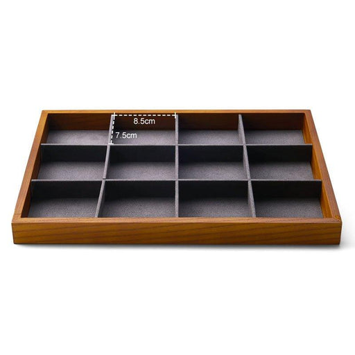 Dark Gray Wood Stackable Jewelry Organizer Tray with 12 Grids