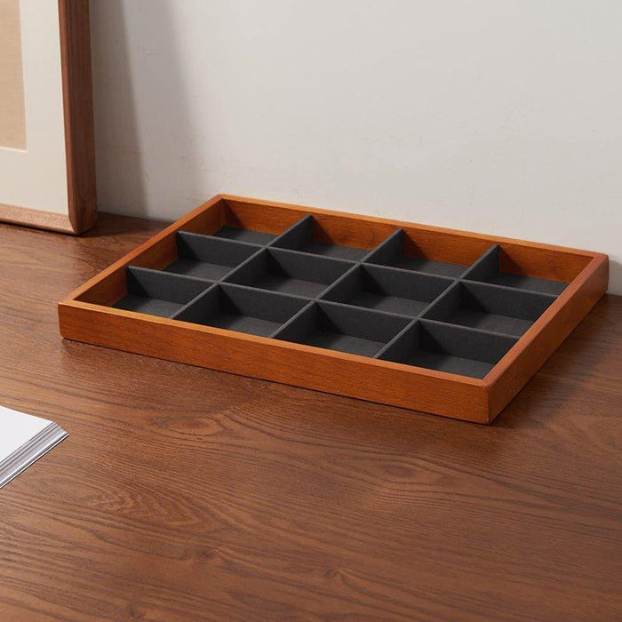 Dark Gray Wood Stackable Jewelry Organizer Tray with 12 Grids