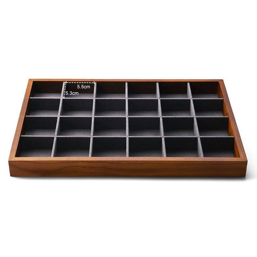 Dark Gray Wood Stackable Jewelry Organizer Tray with 24 Grids