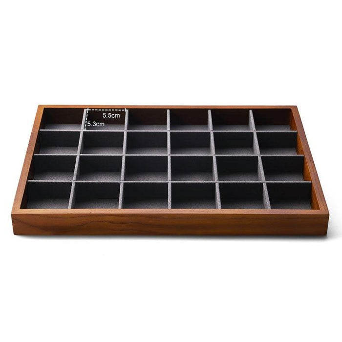 Dark Gray Wood Stackable Jewelry Organizer Tray with 24 Grids