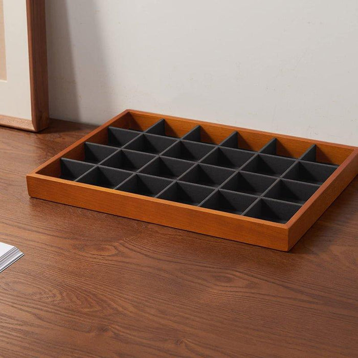 Dark Gray Wood Stackable Jewelry Organizer Tray with 24 Grids