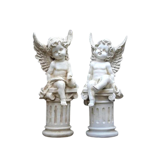 Cherub Statues on Roman Pillars Elegant Garden Sculptures