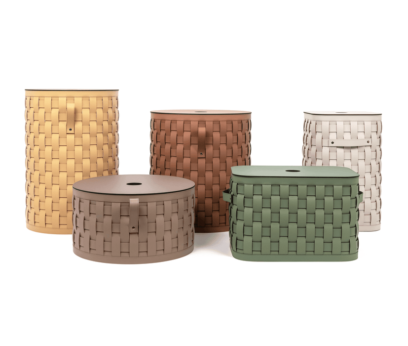 Demetra Short Round Basket with Flat Lid for Bathroom