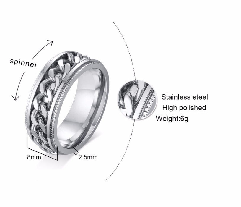 Men's Steel Ring with Rotating Chain