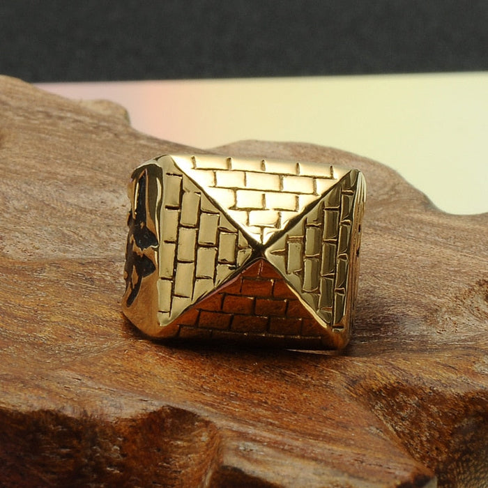 Unique Gold Pyramid Ring Stainless Steel