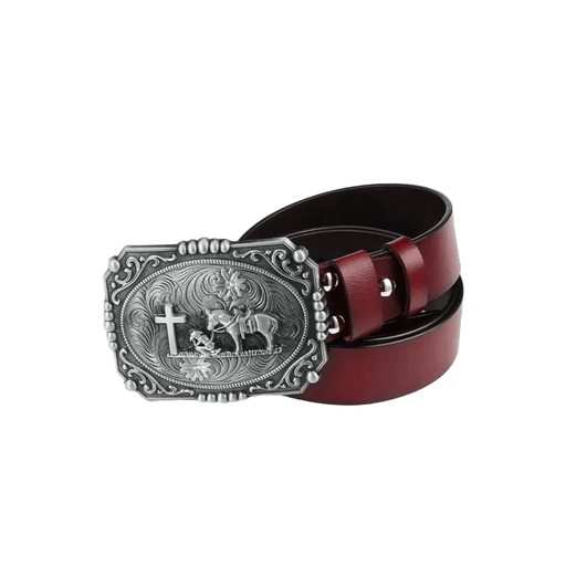 Designer "Praying Cowboy" Leather Belt For Men