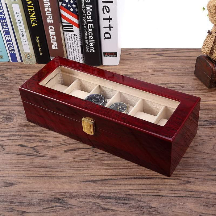 Designer Red Wooden Watch Box with 6 Slots