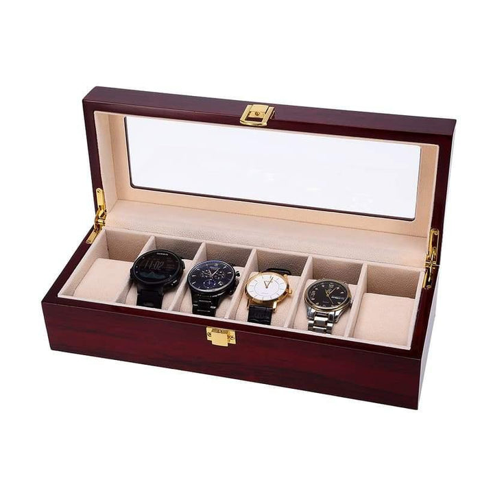 Designer Red Wooden Watch Box with 6 Slots