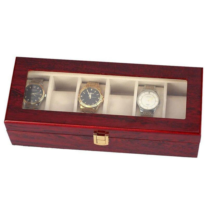 Designer Red Wooden Watch Box with 6 Slots