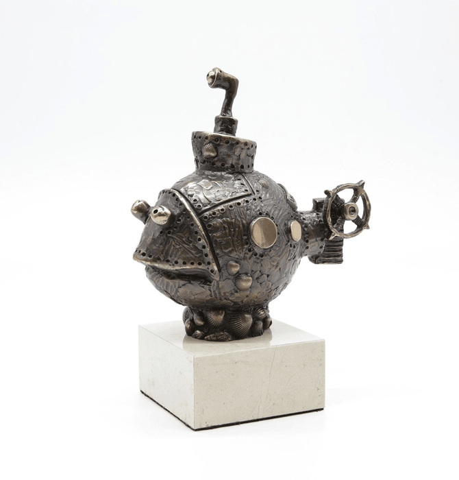 Designer Sculpture, Bronze Fish Boat