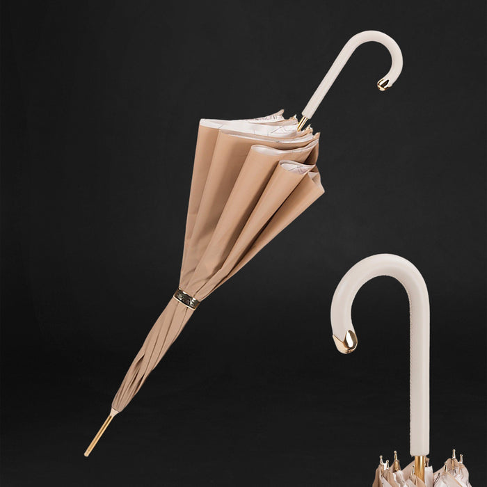 Double Cloth Awesome Ivory Umbrella with Leather Handle