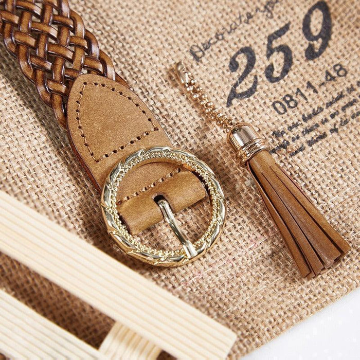 Durable Braided Leather Belt For Women, Kara Model