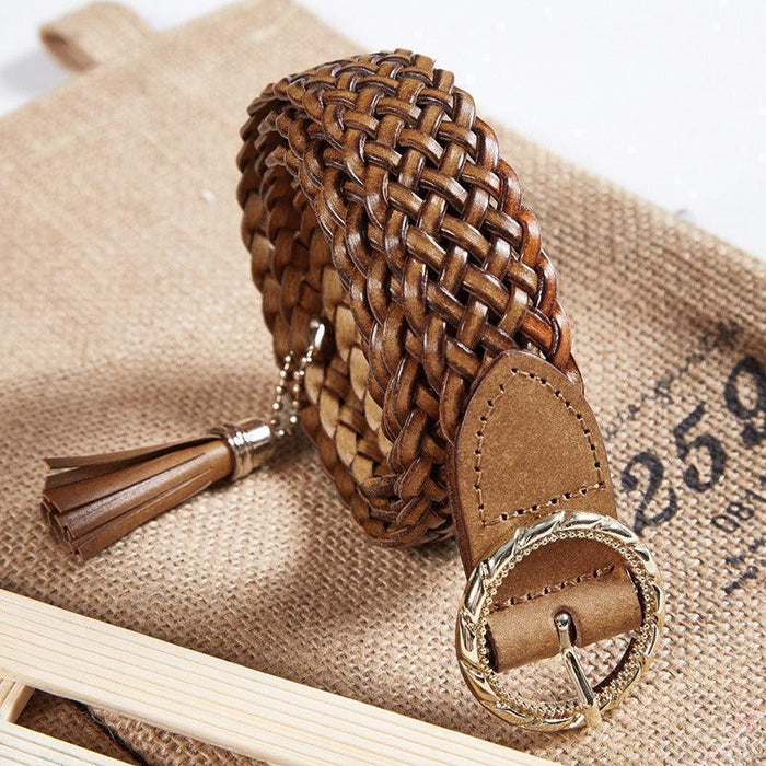 Durable Braided Leather Belt For Women, Kara Model