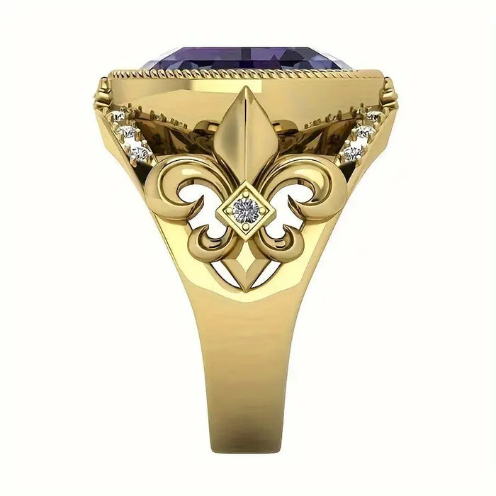 Sparkling Purple Cubic Zirconia Ring – Golden Hollow Retro Finger Jewelry
