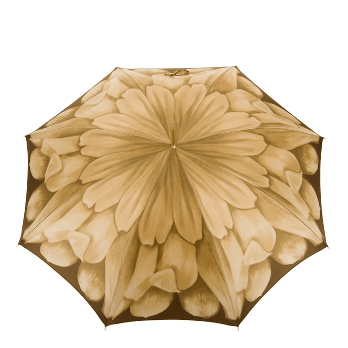 Luxury Beige Dahlia Umbrella with Jeweled Brass Handle for Women