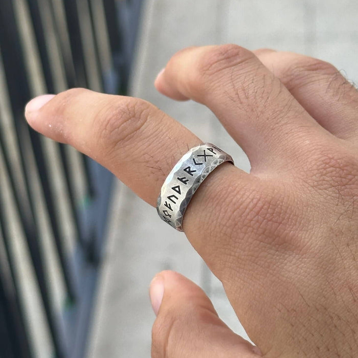 Stainless Steel Viking Runes Ring 316L Titanium