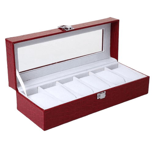 Elegant Leather Watch Box for Women in Red with 6 Slots
