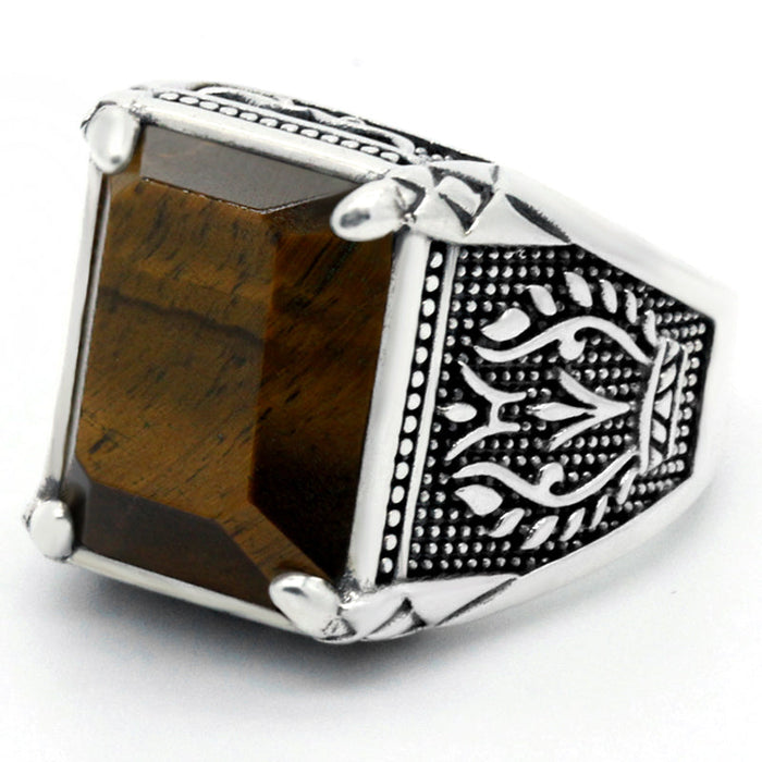 Men's Silver Ring with Tiger's Eye Agate Stone