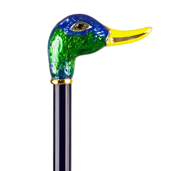 Luxury Blue Satin Umbrella – Hand-Enameled Duck Handle