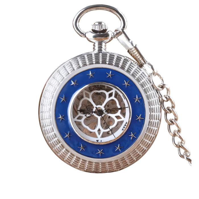 Star Decor Half Hunter Pocket Watch - Silver Bronze Gold Manual Wind