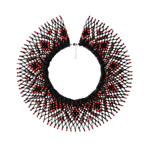 Black Red Beaded Necklace – Shiny Boho Evening Jewelry