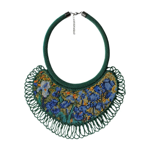 Boho Beadwork Necklace – Irises Flower Art Lover Gift