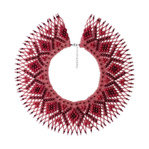 Pink Burgundy Beaded Collar – Shiny Boho Evening Necklace