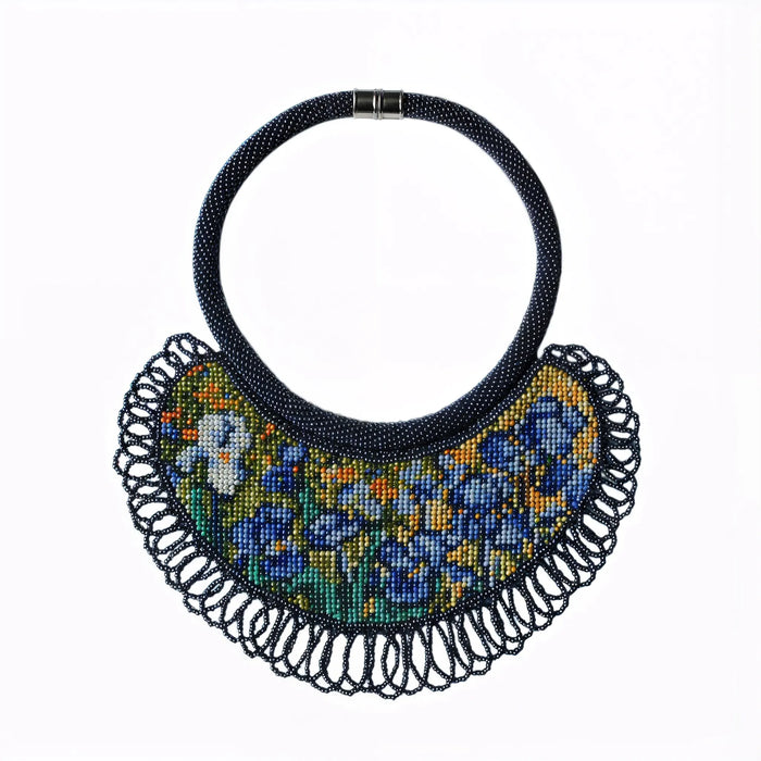 Boho Beadwork Necklace – Irises Flower Art Lover Gift