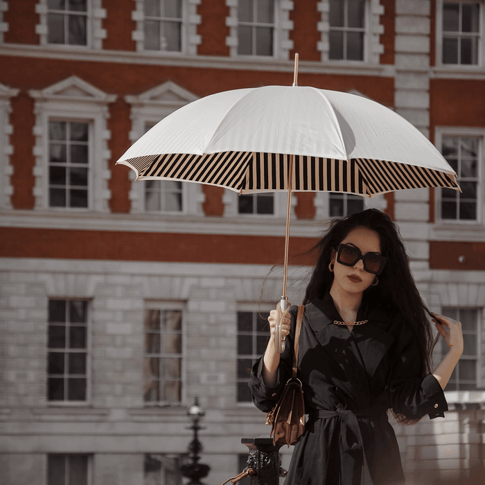 Exclusive Handle Elegant Umbrella, Ivory with Black Stripes