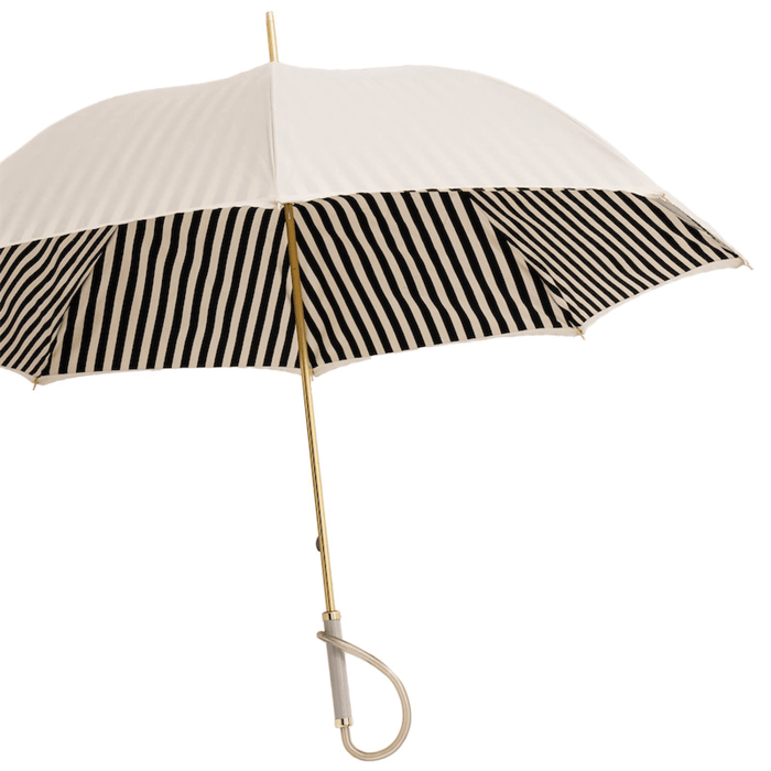 Exclusive Handle Elegant Umbrella, Ivory with Black Stripes
