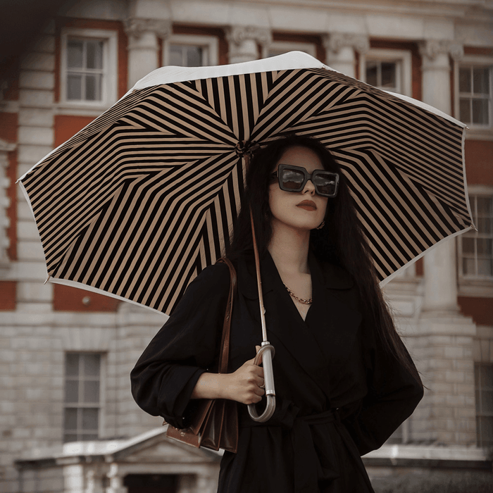 Exclusive Handle Elegant Umbrella, Ivory with Black Stripes