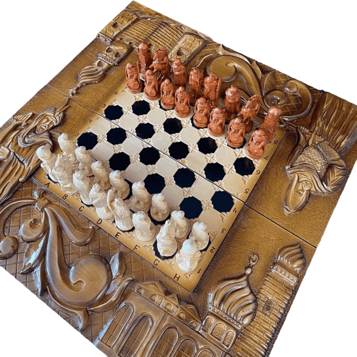 Exclusive Handmade Wooden Chess Set, 75x35x7 cm