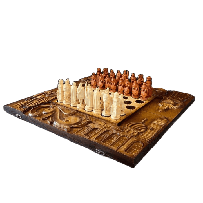 Exclusive Handmade Wooden Chess Set, 75x35x7 cm