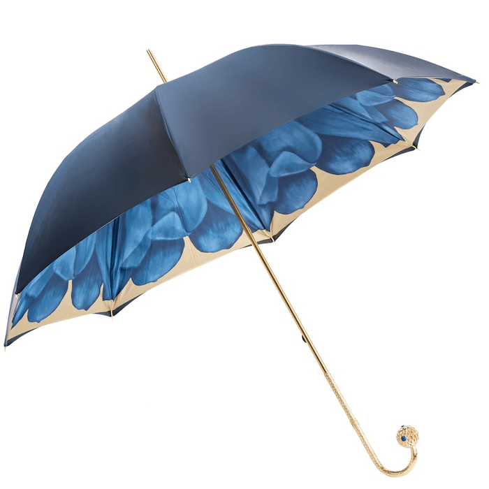 Luxury Blue Dahlia Umbrella for Women, Refined Handle Design