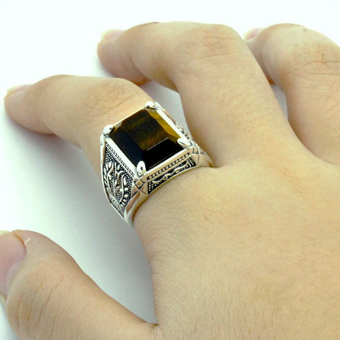 Men's Silver Ring with Tiger's Eye Agate Stone