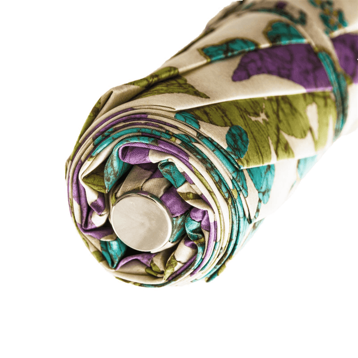 Spring Flower Print Jeweled Brass Folding Umbrella