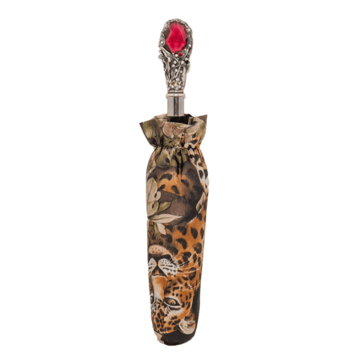 Red Gem Leopard Print Designer Folding Umbrella