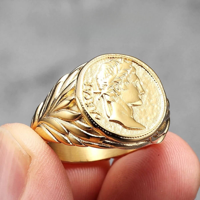Roman Emperor Caesar Head Ring Gold