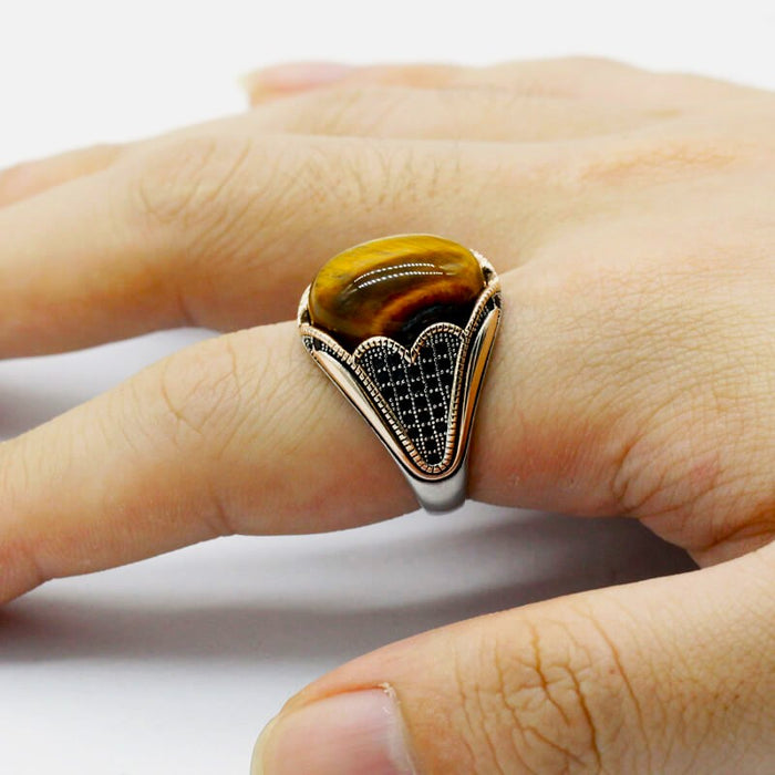Ring with Tiger Eyes Stone Gemstone Ring