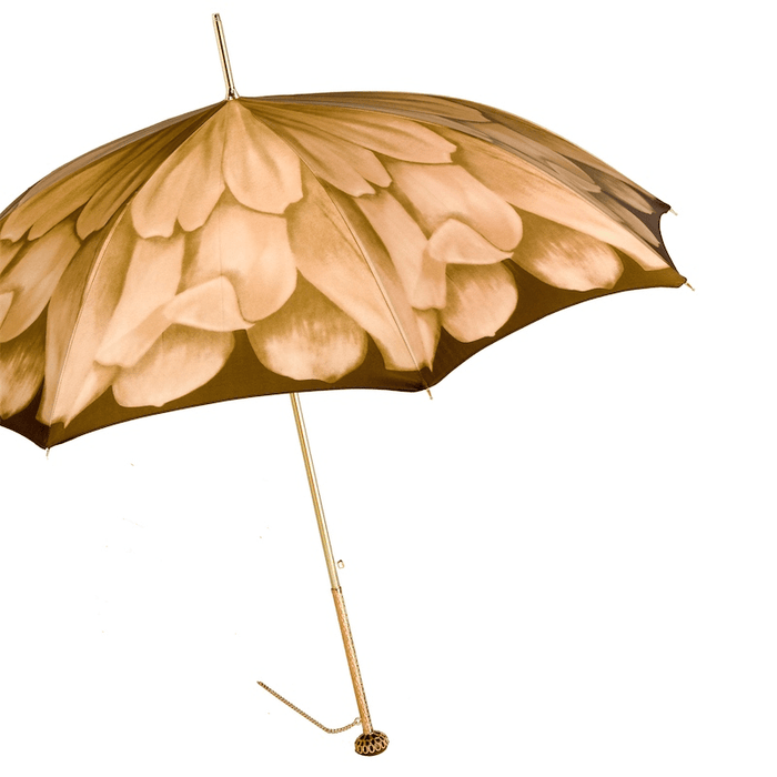 Luxury Beige Dahlia Umbrella with Jeweled Brass Handle for Women