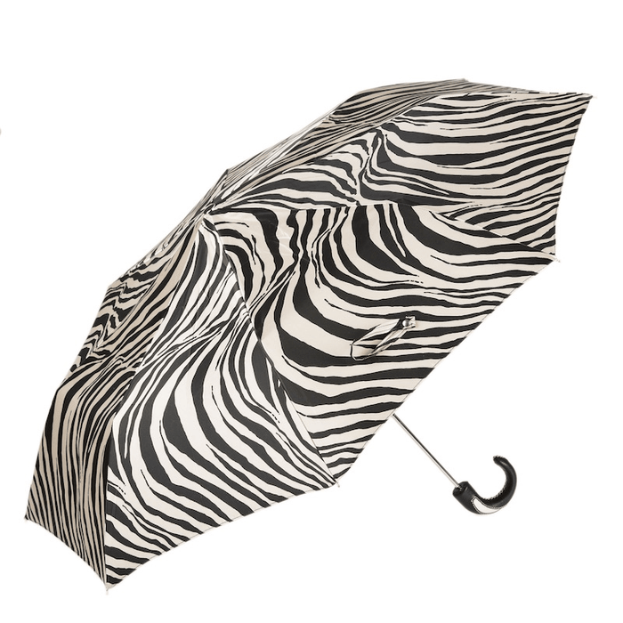 Stylish Zebra Print Leather Handle Designer Folding Umbrella