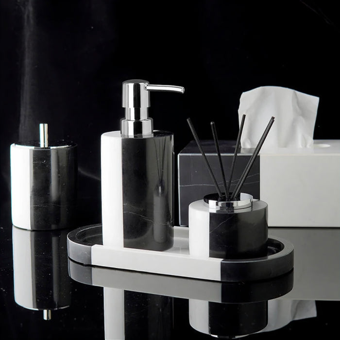 Premium Marble Bathroom Accessories Set – Black & White Split Design