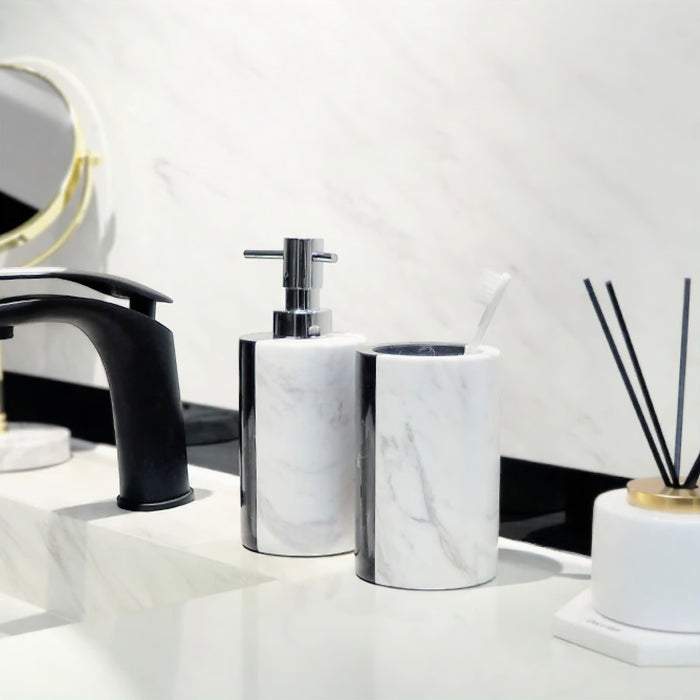 Premium Marble Bathroom Accessories Set – Black & White Split Design