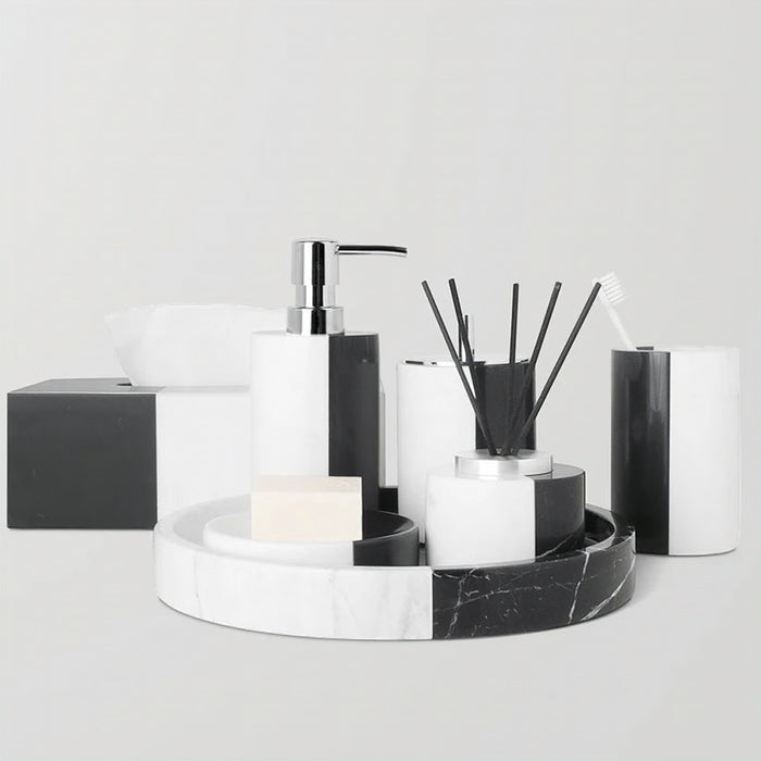 Premium Marble Bathroom Accessories Set – Black & White Split Design