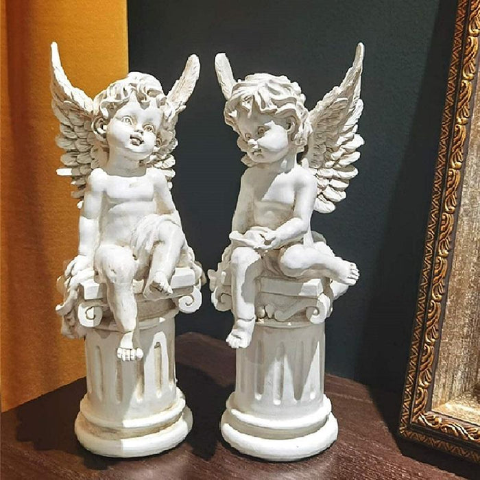 Cherub Statues on Roman Pillars Elegant Garden Sculptures