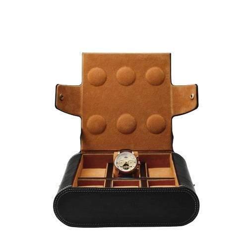 Travel-Friendly Genuine Leather Watch Case with 6 Slots
