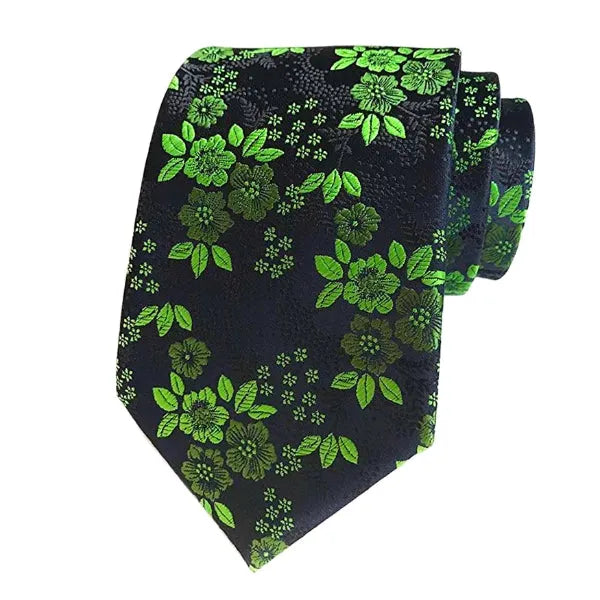 Elegant Green Floral Silk Tie for Men