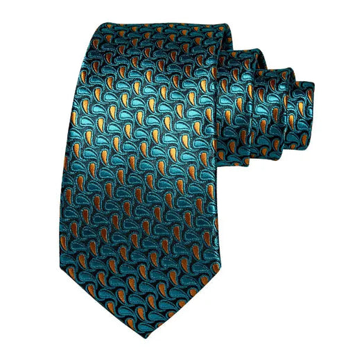 Teal Gold Paisley Silk Tie for Men - Classy Accessory for Formal Attire