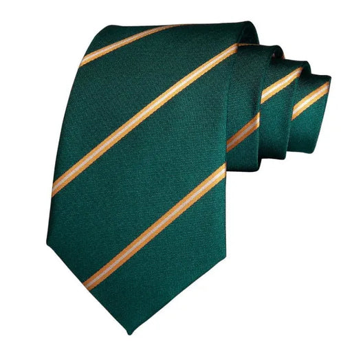 Green and Gold Striped Silk Tie for Classy Men