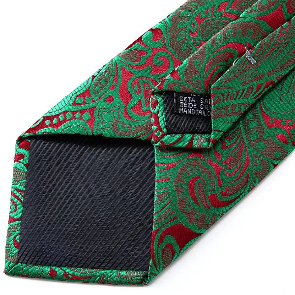 Elegant Green Red Floral Silk Tie for Men